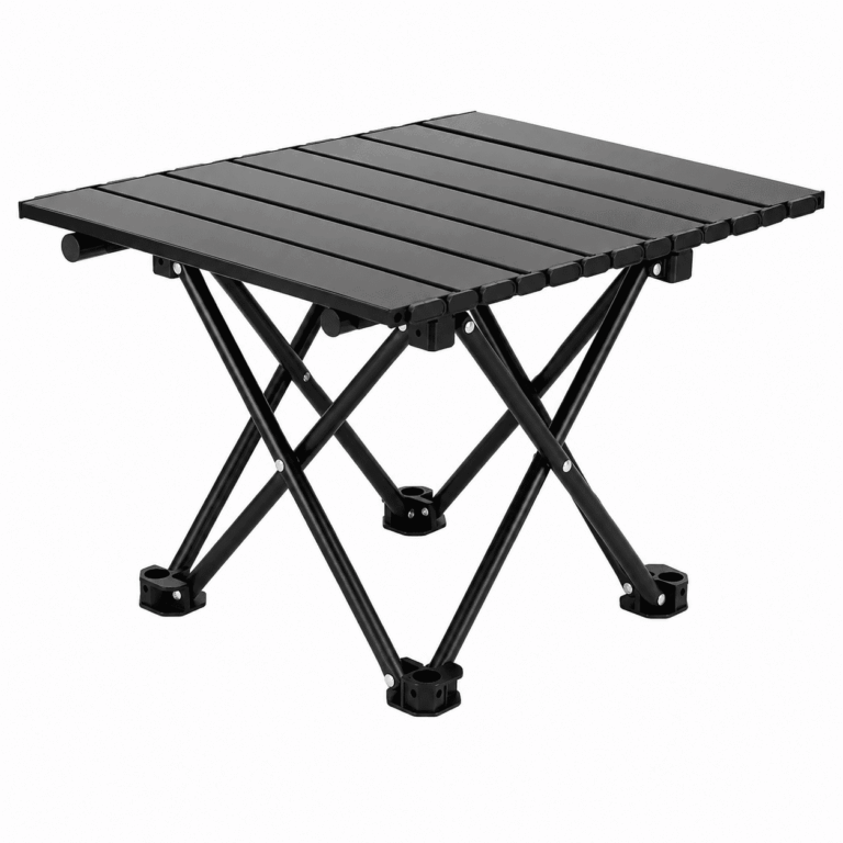 TUOBOS Portable Folding Camping Table, 15.7 x 12.6 x 11.4 in Carbon Steel Outdoor Side Table, Black