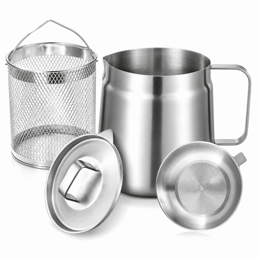 TUOBOS 68 oz Mini Deep Fryer Pot with Frying Basket, Fine Mesh Strainer and Lid