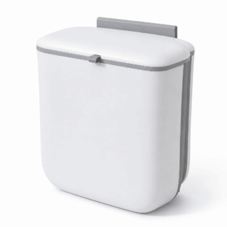 Wall Mounted Kitchen Compost Bin with Lid, Hanging Trash Can for Cabinet Door, White Plastic Food Scrap Bin for Counter & Under Sink, 1.8 Gallon
