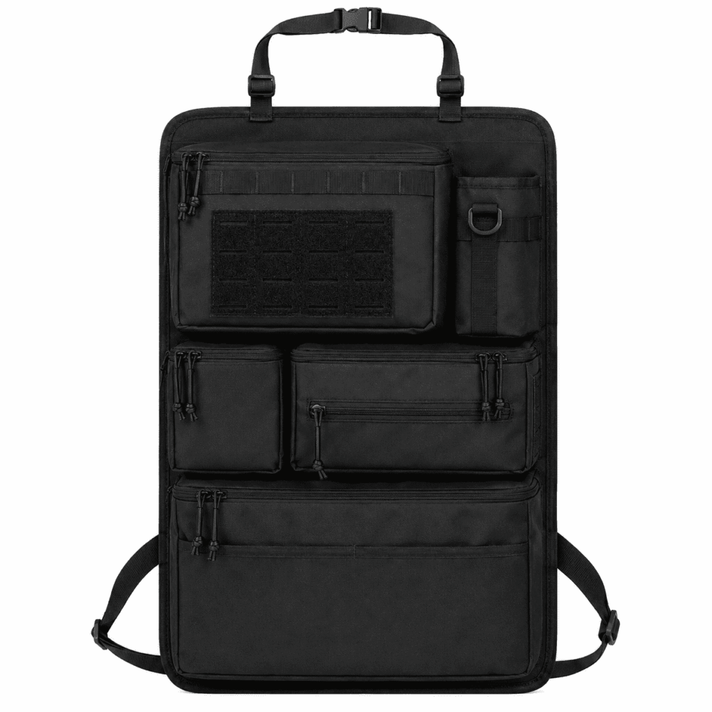 TUOBOS Car Seat Back Organizer, 24.4 x 16.5 in Multi-Pocket MOLLE Storage for SUV, Truck and Car, Black