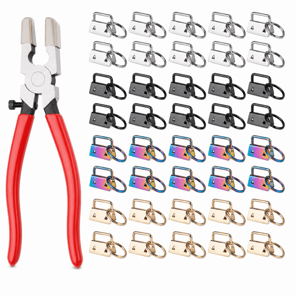 41 Pcs Key Fob Hardware Kit 1 Inch 4 Colors with Rubber Tip Pliers 7.8 In