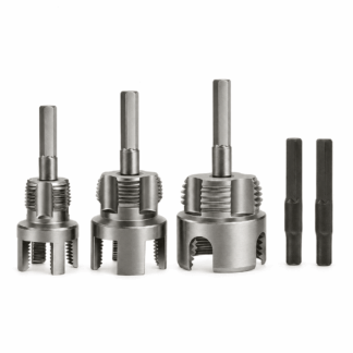 TUOBOS 5-Piece PVC Pipe Threading Tool Kit, 1/2 in, 3/4 in and 1 in Drill-Driven Thread Cutters