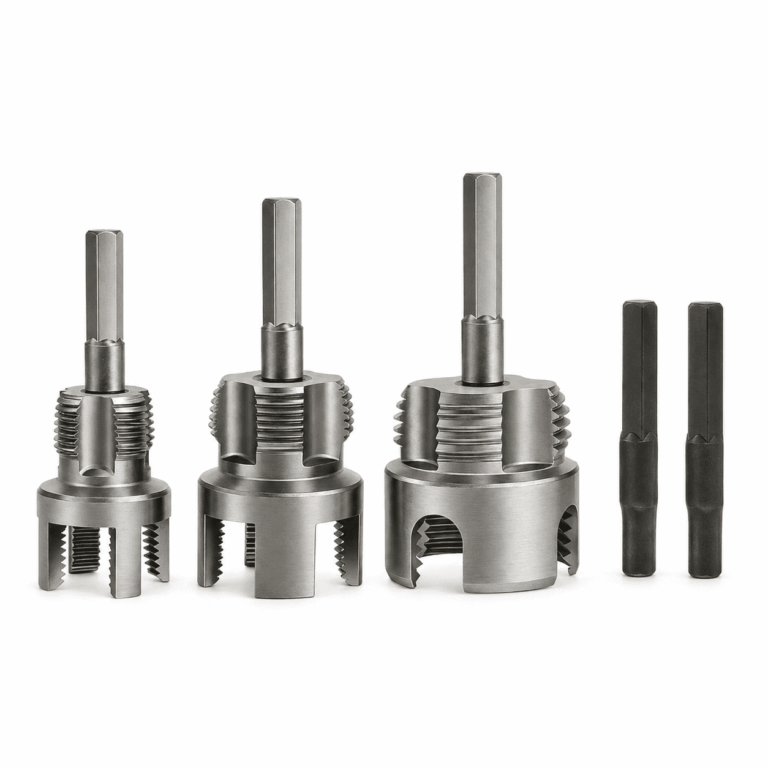 TUOBOS 5-Piece PVC Pipe Threading Tool Kit, 1/2 in, 3/4 in and 1 in Drill-Driven Thread Cutters