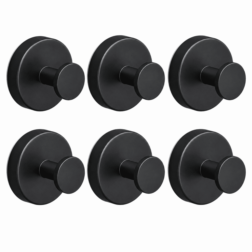 TUOBOS 6-Pack Stainless Steel Suction Cup Hooks, No-Drill Wall Hooks up to 15 lb, Black