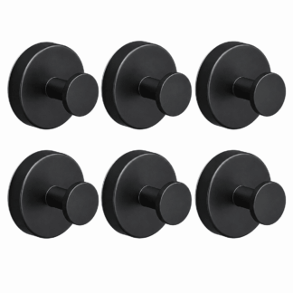 TUOBOS 6-Pack Stainless Steel Suction Cup Hooks, No-Drill Wall Hooks up to 15 lb, Black