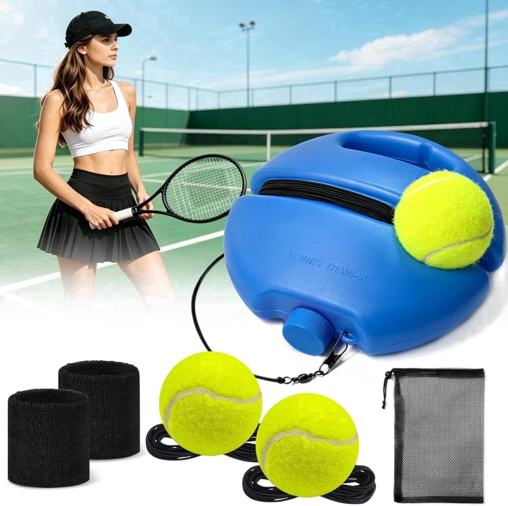 Solo Tennis Trainer Rebounder Set with 3 String Balls Wristband and Bag