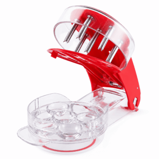 TUOBOS 6-Cherry Pitter Tool, Stainless Steel Multi-Cherry Pit Remover with Safety Lock, Red