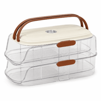 TUOBOS 2-Tier Egg Holder for Fridge, Auto-Rolling Clear Egg Organizer with Lid, Handle and Date Dial