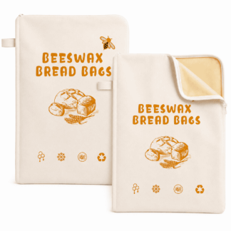 TUOBOS 2-Pack Beeswax Bread Bags for Sourdough, 16.2 x 12.2 in Reusable Bread Storage Bags with U-Shaped Zipper