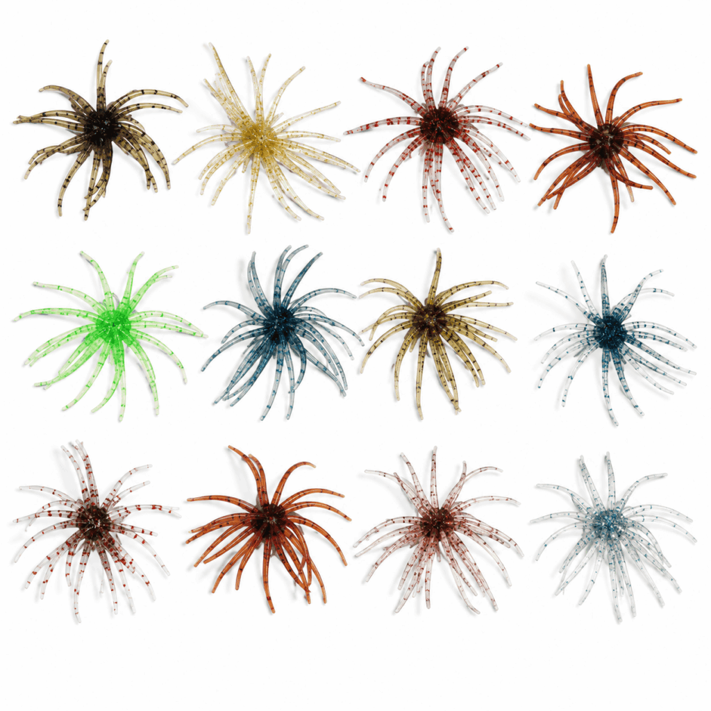 12 Pack Sea Urchin Soft Fishing Lures, Creature Baits with Flexible Legs for Bass Trout Crappie, Assorted Colors, 2.36 in